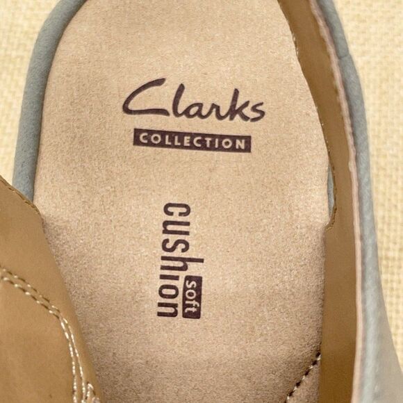 Clarks Reedly Juno Sandal Nubuck Triple Strap Wedge Sage Soft Cushion Size 8.5 W - Picture 11 of 12